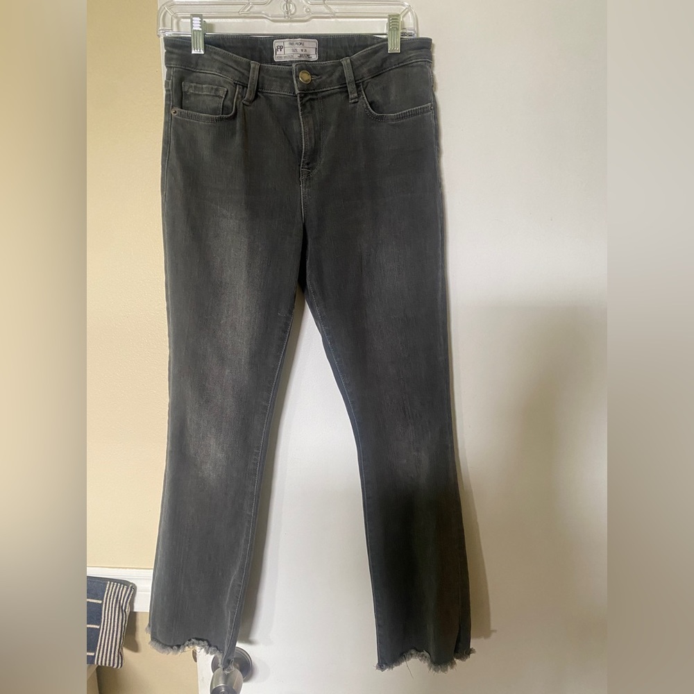 Free People grazer ankle boot cut raw hem mid rise distressed jeans